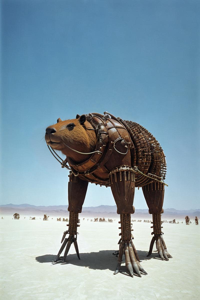 00289-2141981286-0613-burning man festival, desert, view from below_photo of a giant sculpture of capybara, biomechanical, exoskeletal, magazine 1990s.png